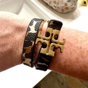 Tory Burch Animal Print Wrap Bracelet with Gold Logo